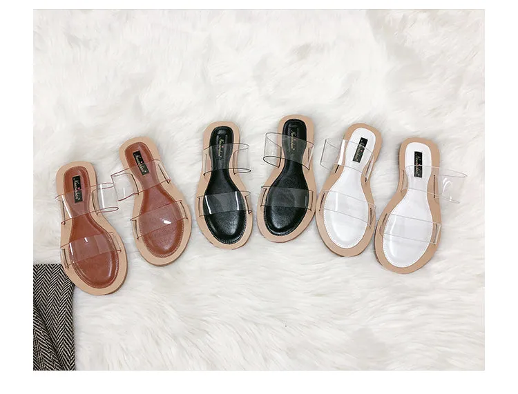 BOOPDO DESIGN TWO CLEAR STRAP FLAT SANDALS