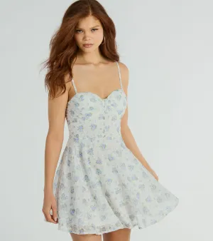 Breezy Chic Floral Embroidered Chiffon Skater Dress