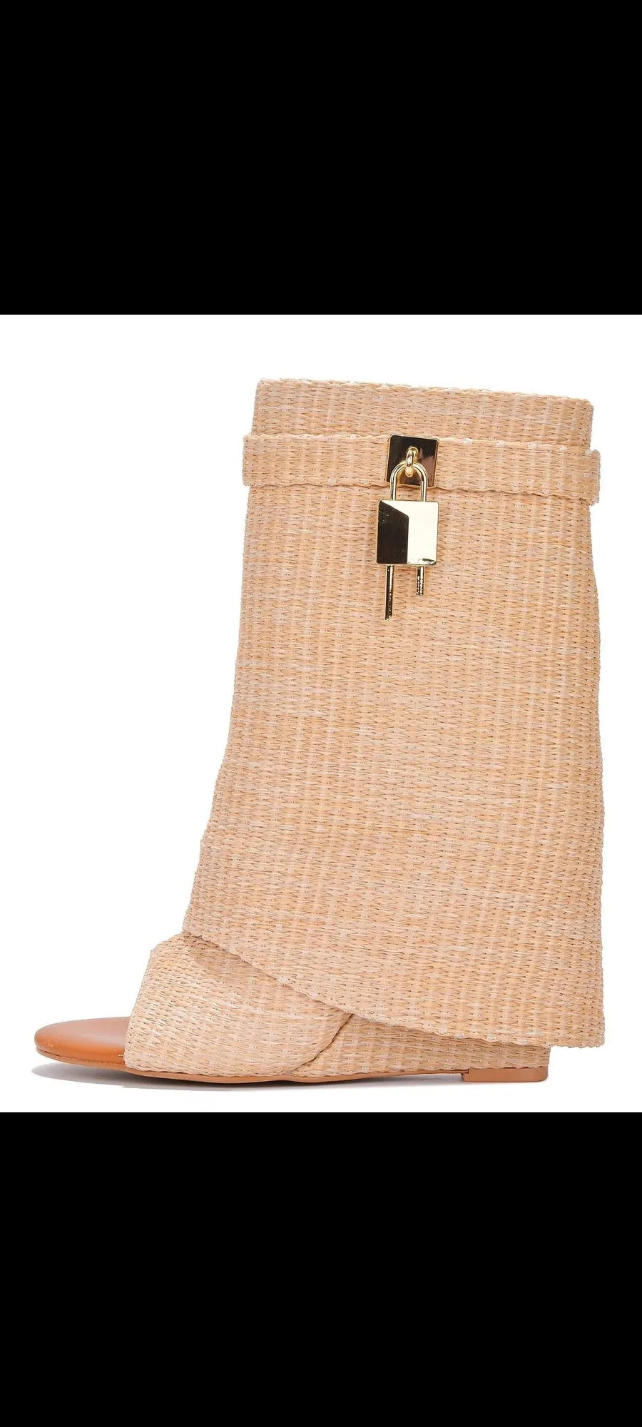 Cape Robbin Betterworld Nude Wedge Heel Rounded Open Toe Lock Accent Ankle Boots