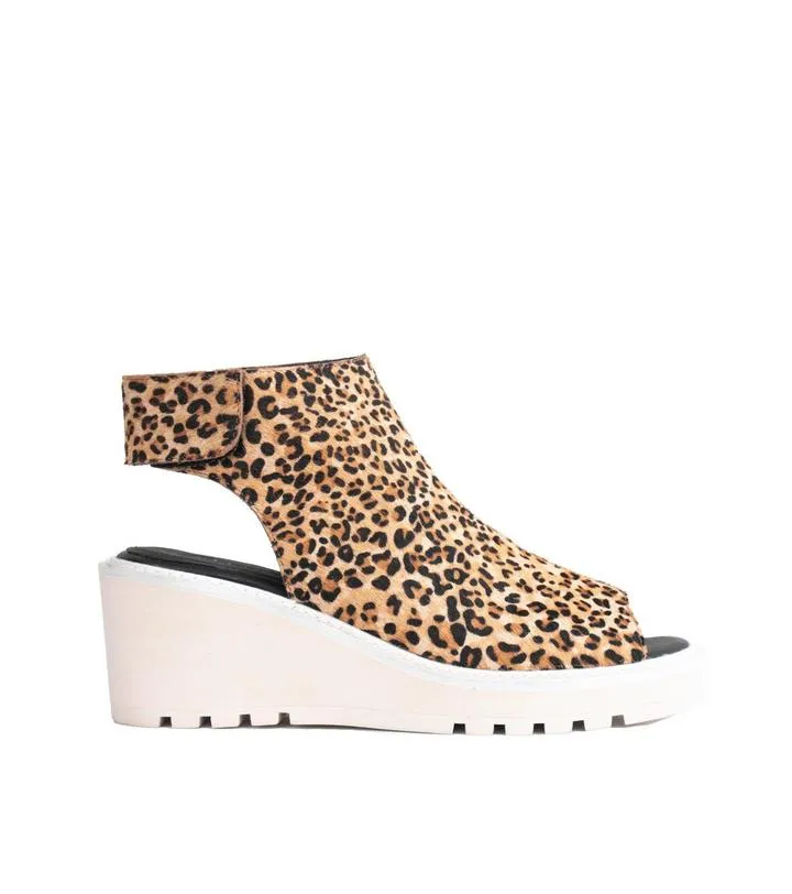 Cecelia New York Gianna Leopard Wedge Peep Toe Adjustable Ankle Strap Sandals