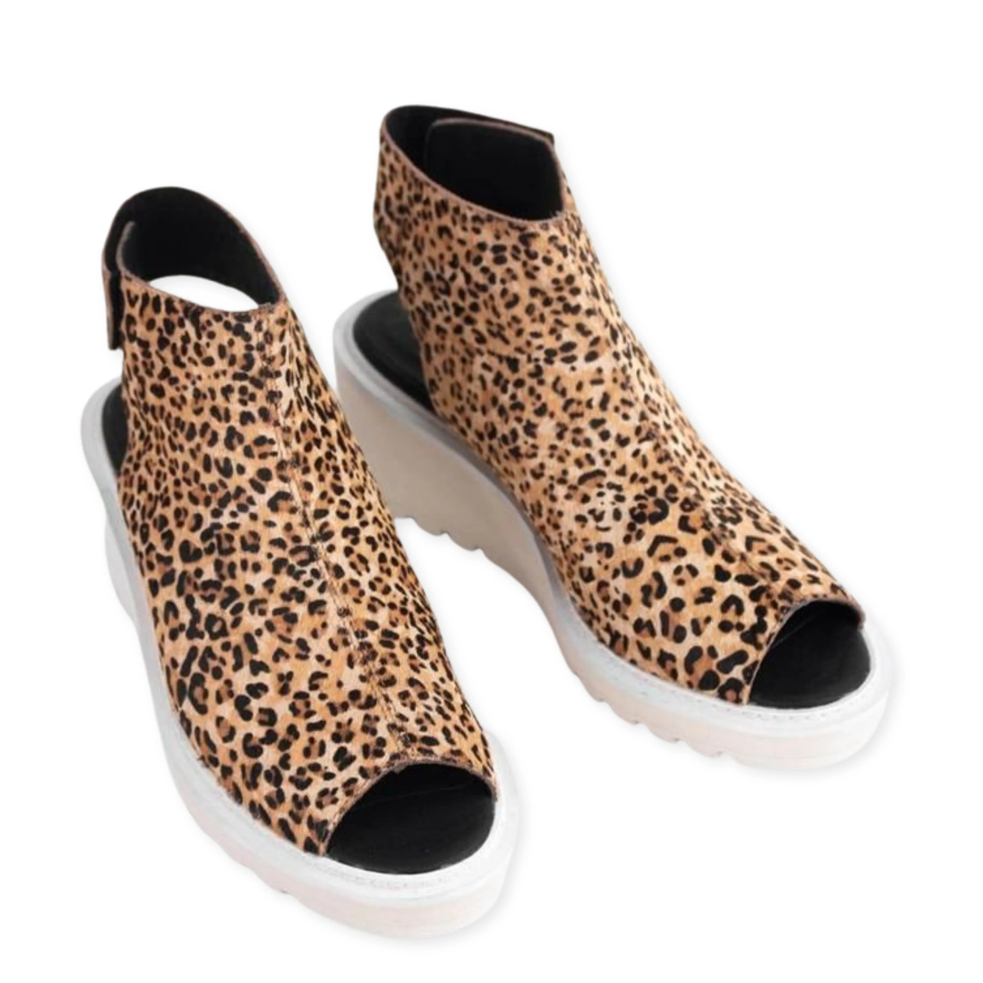 Cecelia New York Gianna Leopard Wedge Peep Toe Adjustable Ankle Strap Sandals