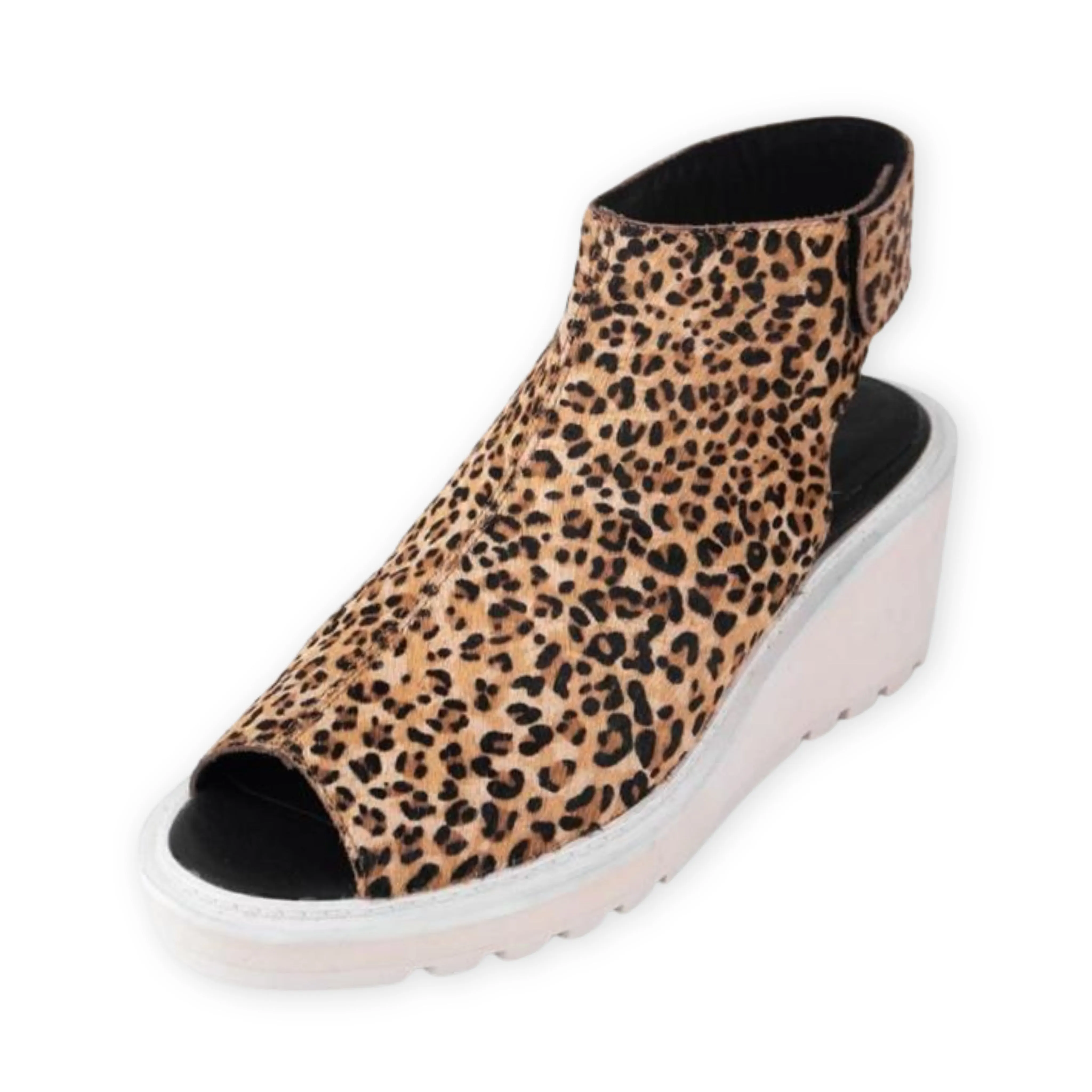 Cecelia New York Gianna Leopard Wedge Peep Toe Adjustable Ankle Strap Sandals