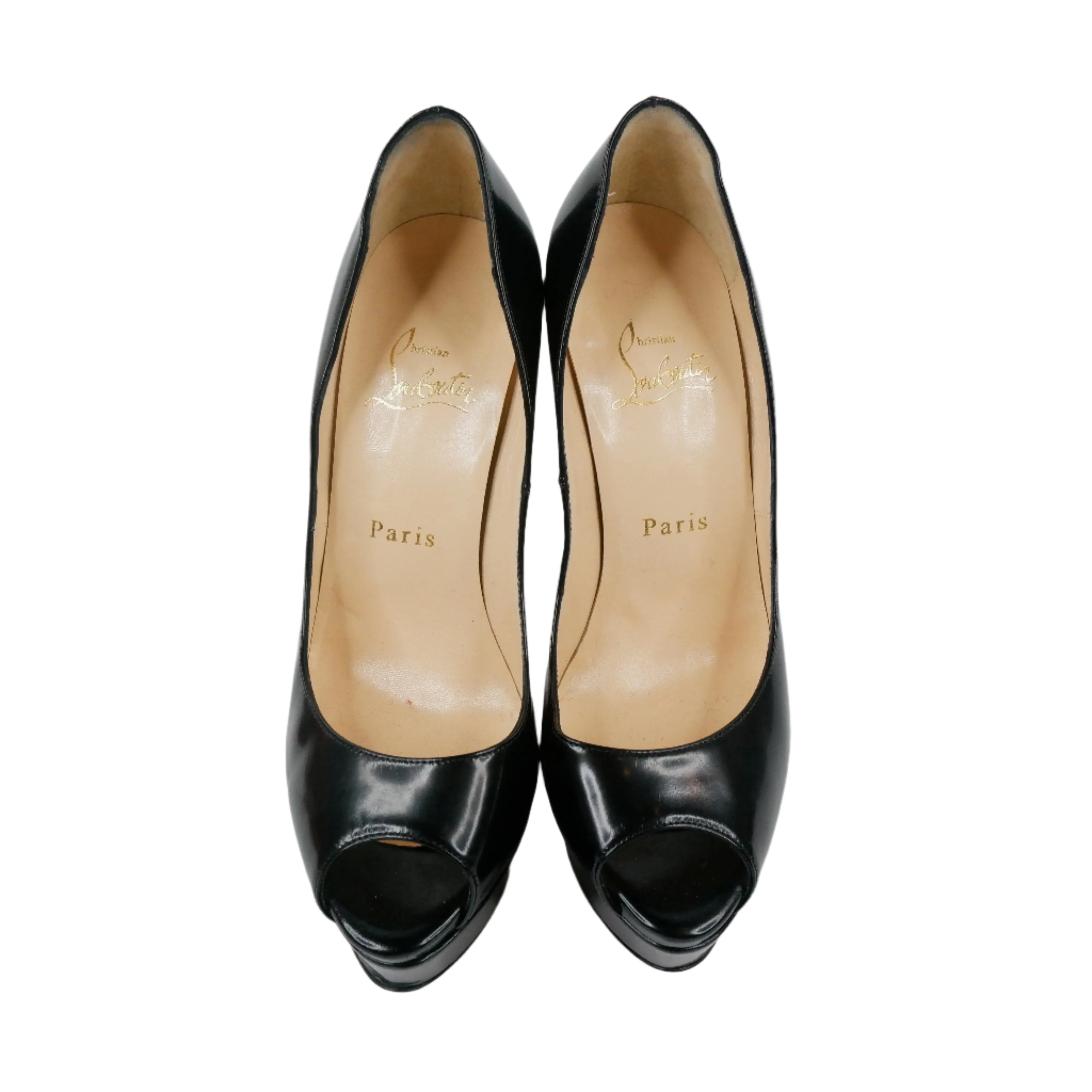 Christian Louboutin Patent Peep Pumps Black