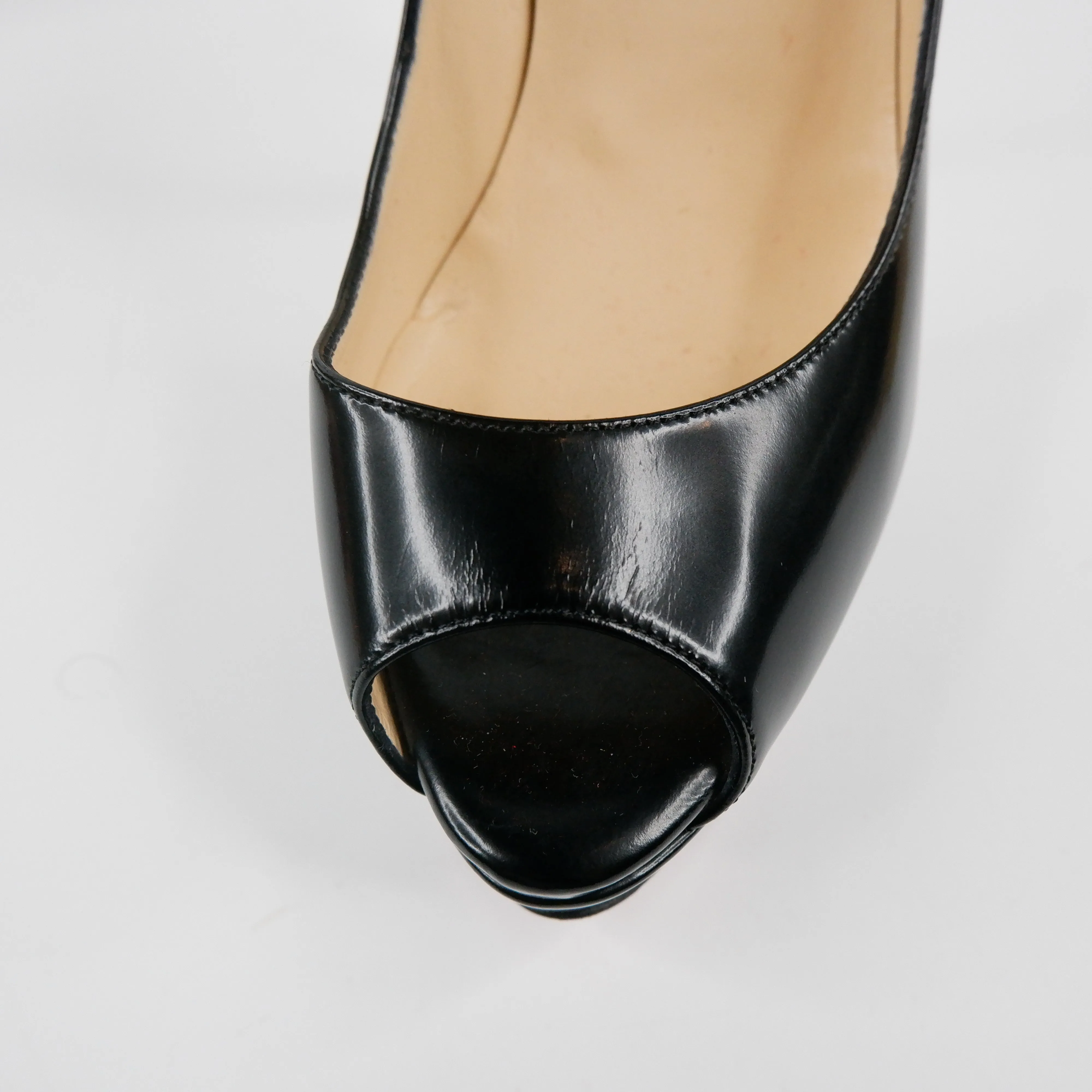 Christian Louboutin Patent Peep Pumps Black