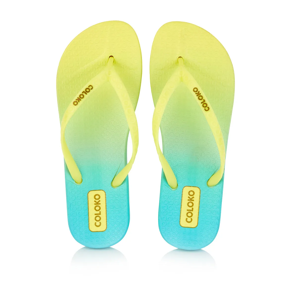 Coloko Ti Yellow Blue Ombre Dip Dye Two Tone Anatomic Flip Flops Sandals