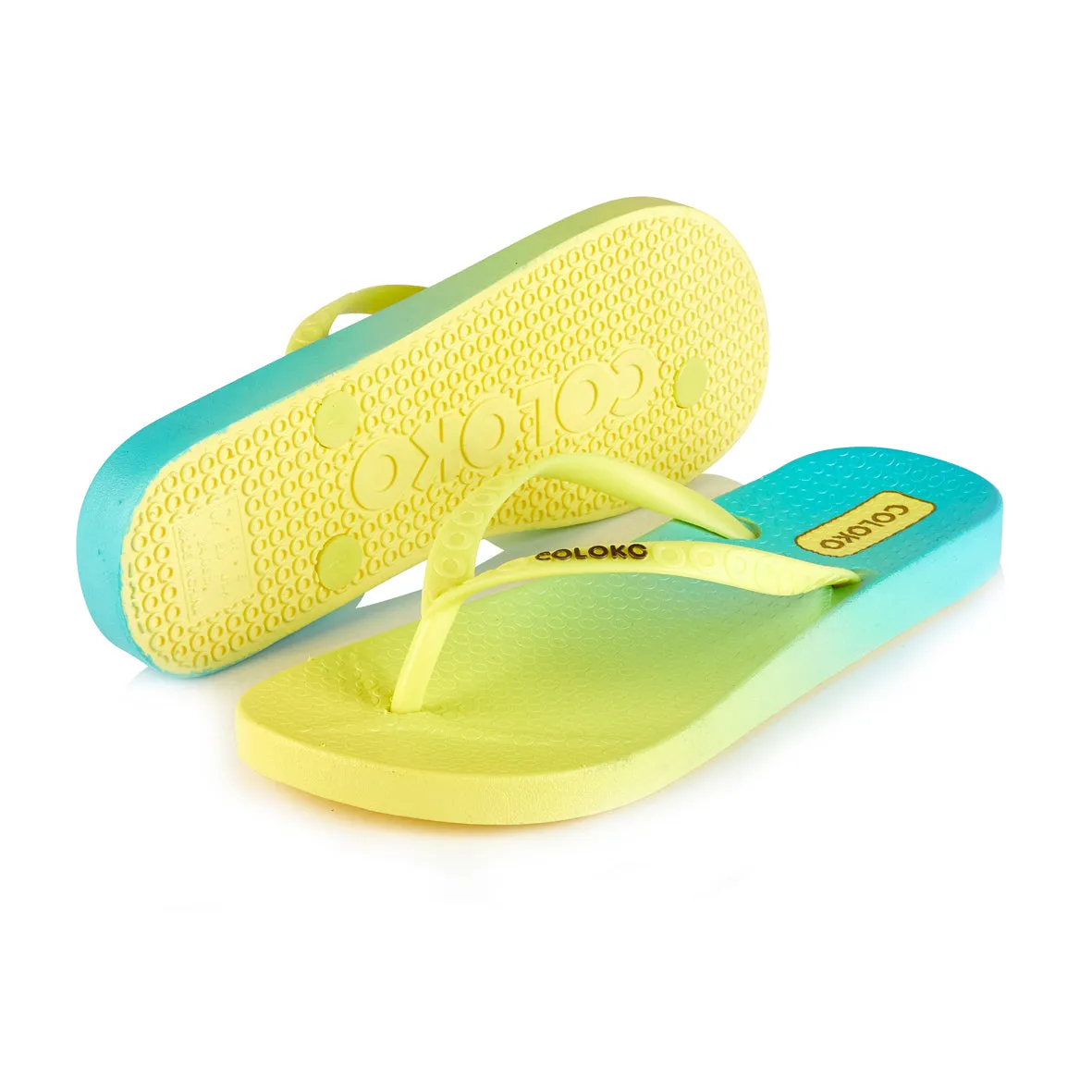 Coloko Ti Yellow Blue Ombre Dip Dye Two Tone Anatomic Flip Flops Sandals