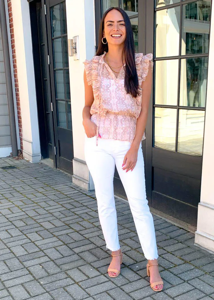Elan Chania Aztec Pepulm Ruffle Top - Pink