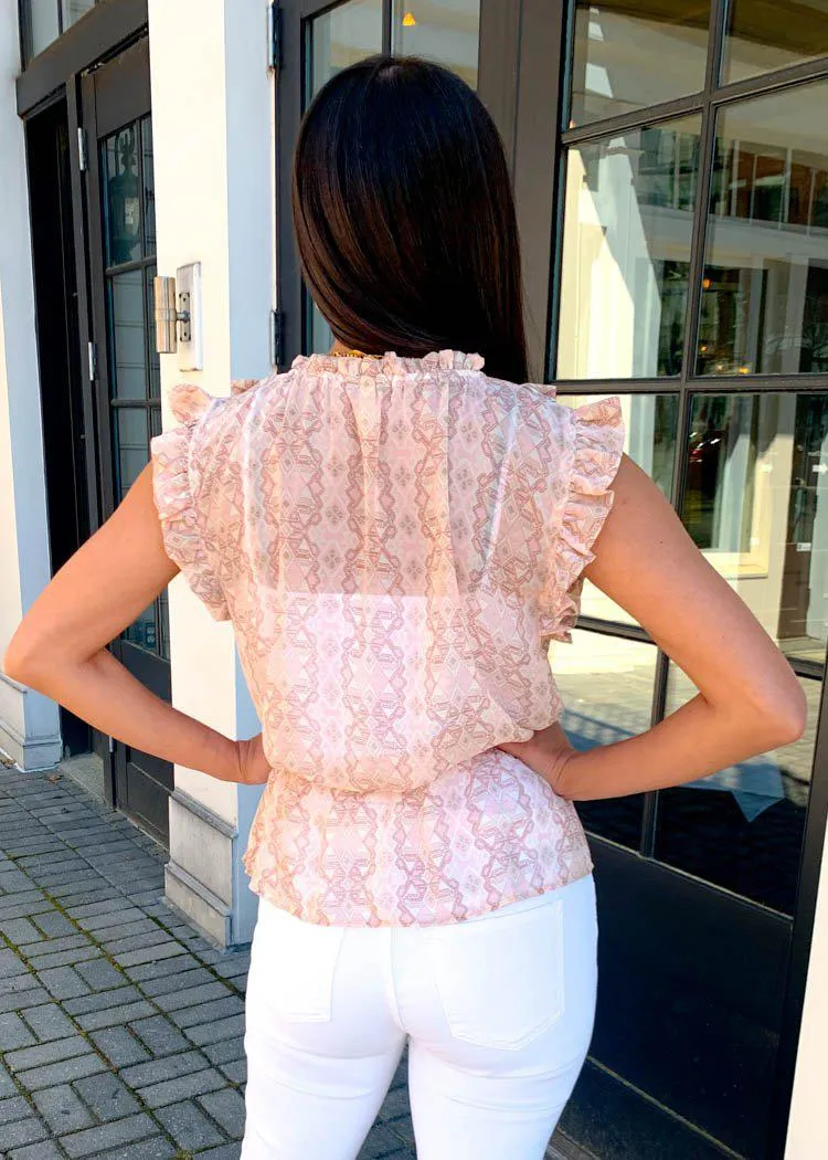 Elan Chania Aztec Pepulm Ruffle Top - Pink
