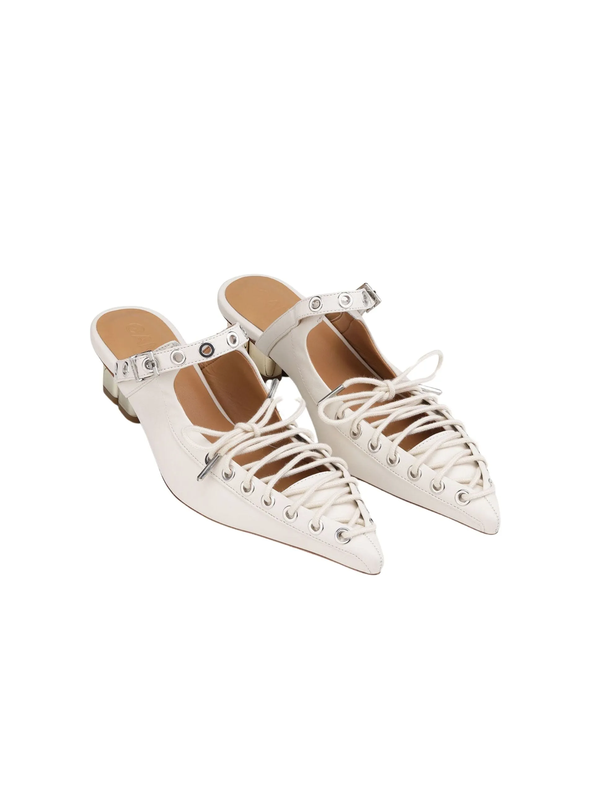 Eyelets Lace Up Mule / Egret