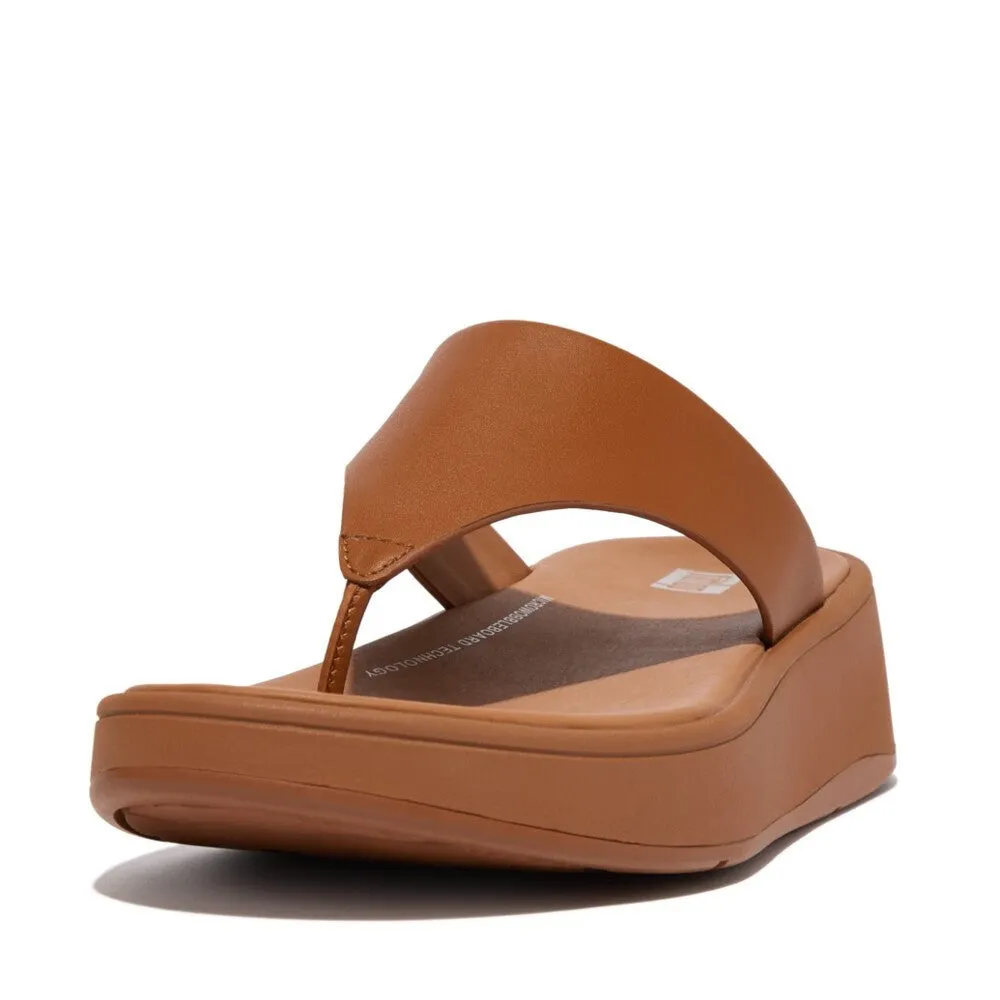 FitFlop F-mode Leather Flatform Toe Post Brown