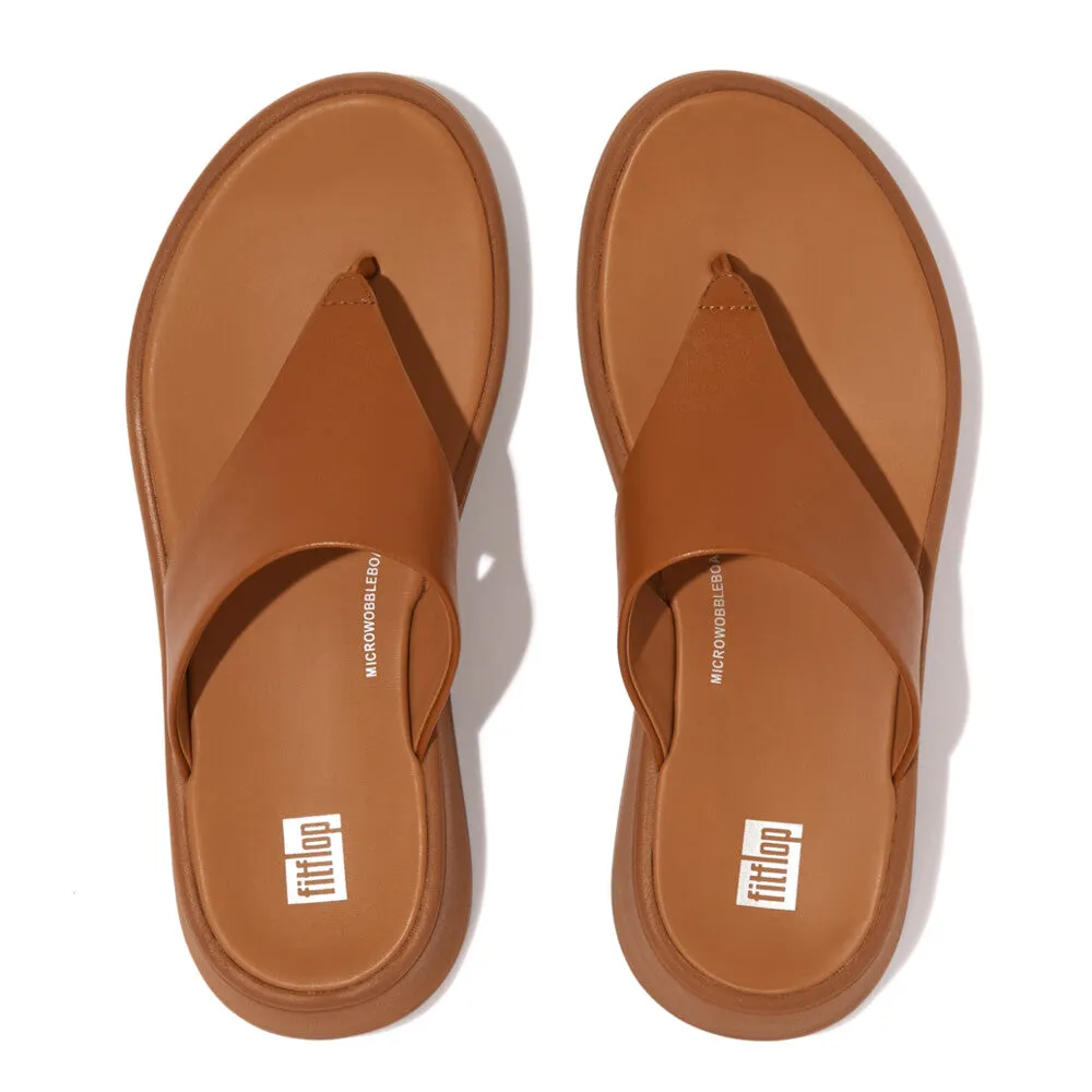 FitFlop F-mode Leather Flatform Toe Post Brown