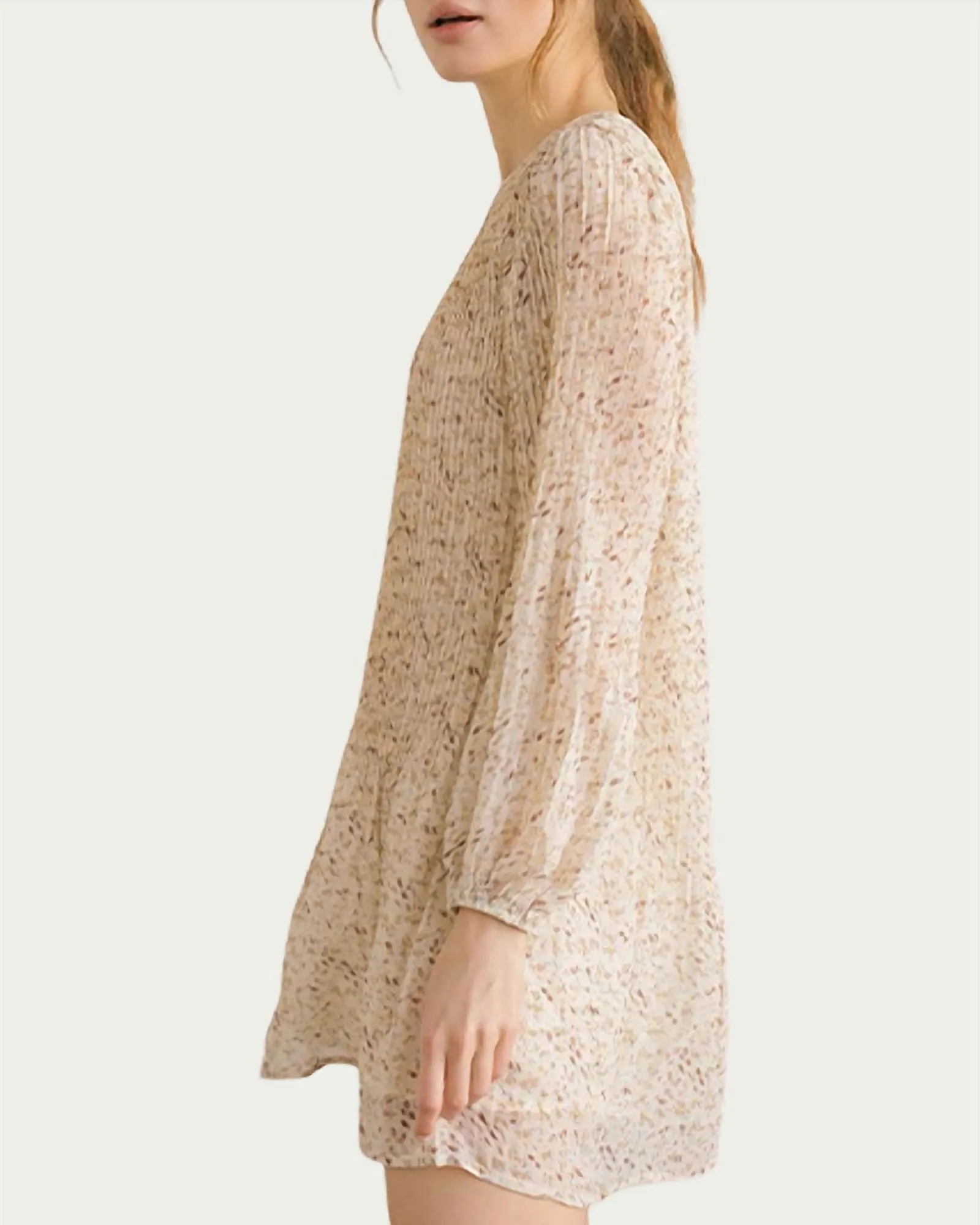 Floral-Print Chiffon Tunic Mini Dress in Cream Floral | Cream Floral