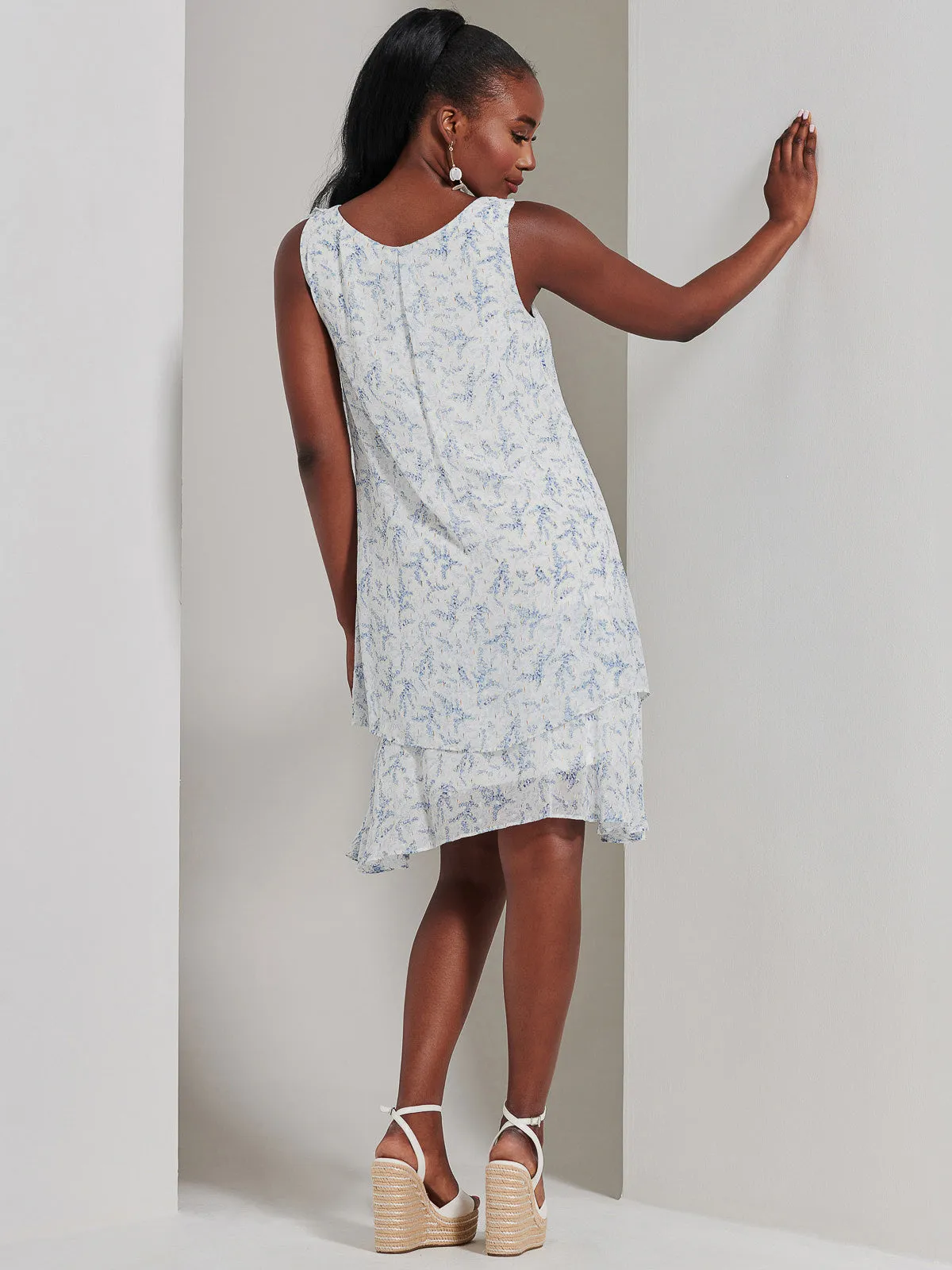 Frill Chiffon Mini Swing Dress, White Floral