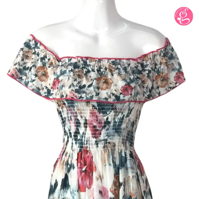 Giselle Maxi Dress in Green & Red Floral Print
