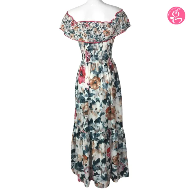 Giselle Maxi Dress in Green & Red Floral Print
