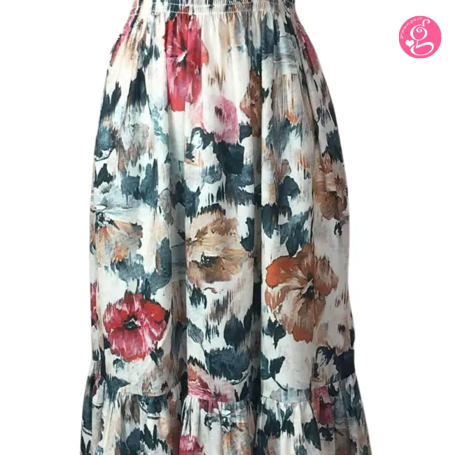 Giselle Maxi Dress in Green & Red Floral Print