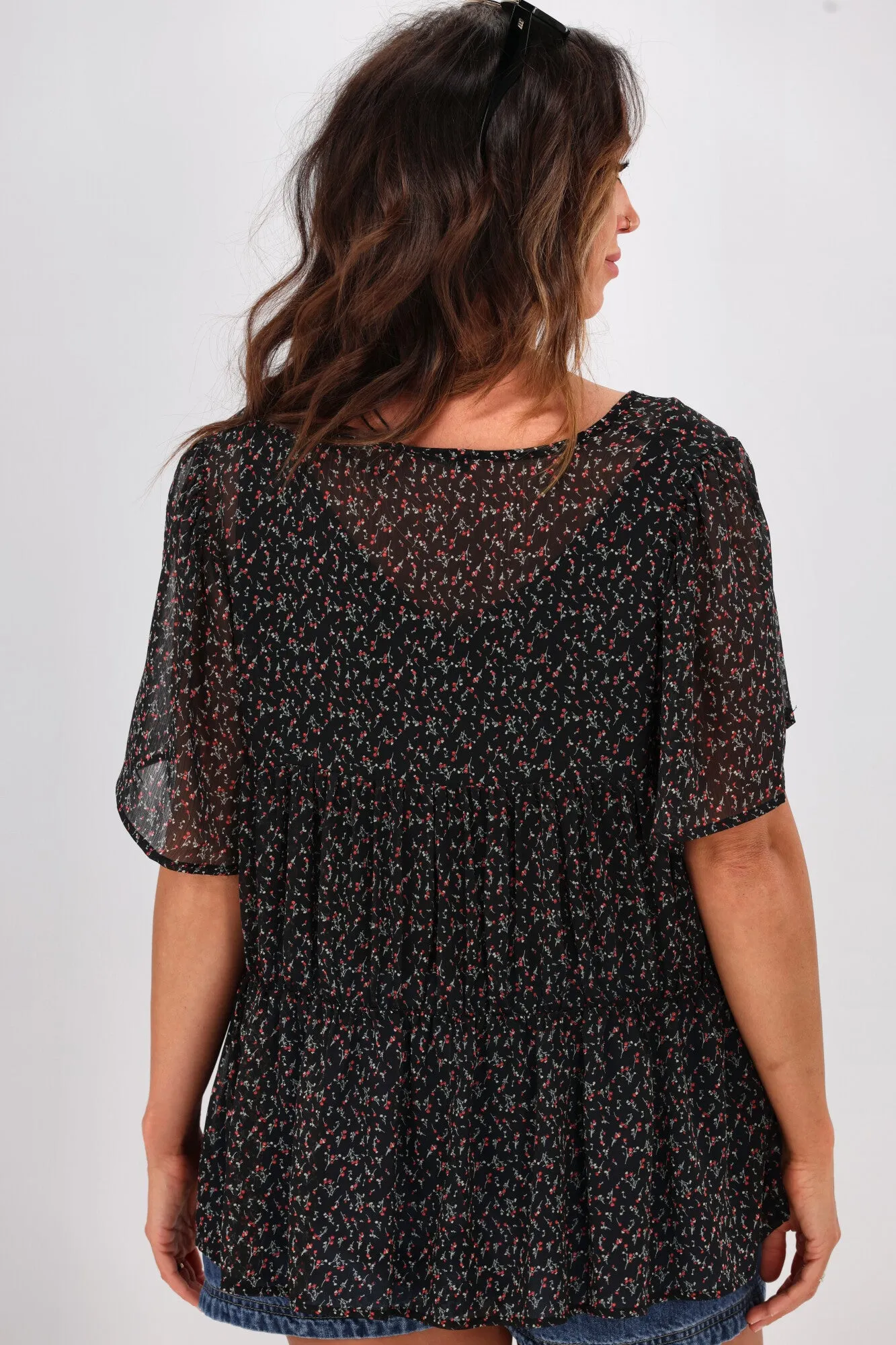 Gloss by Shine On Sade Two Tier Blouse Rosebud Ditsy