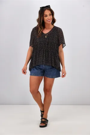 Gloss by Shine On Sade Two Tier Blouse Rosebud Ditsy
