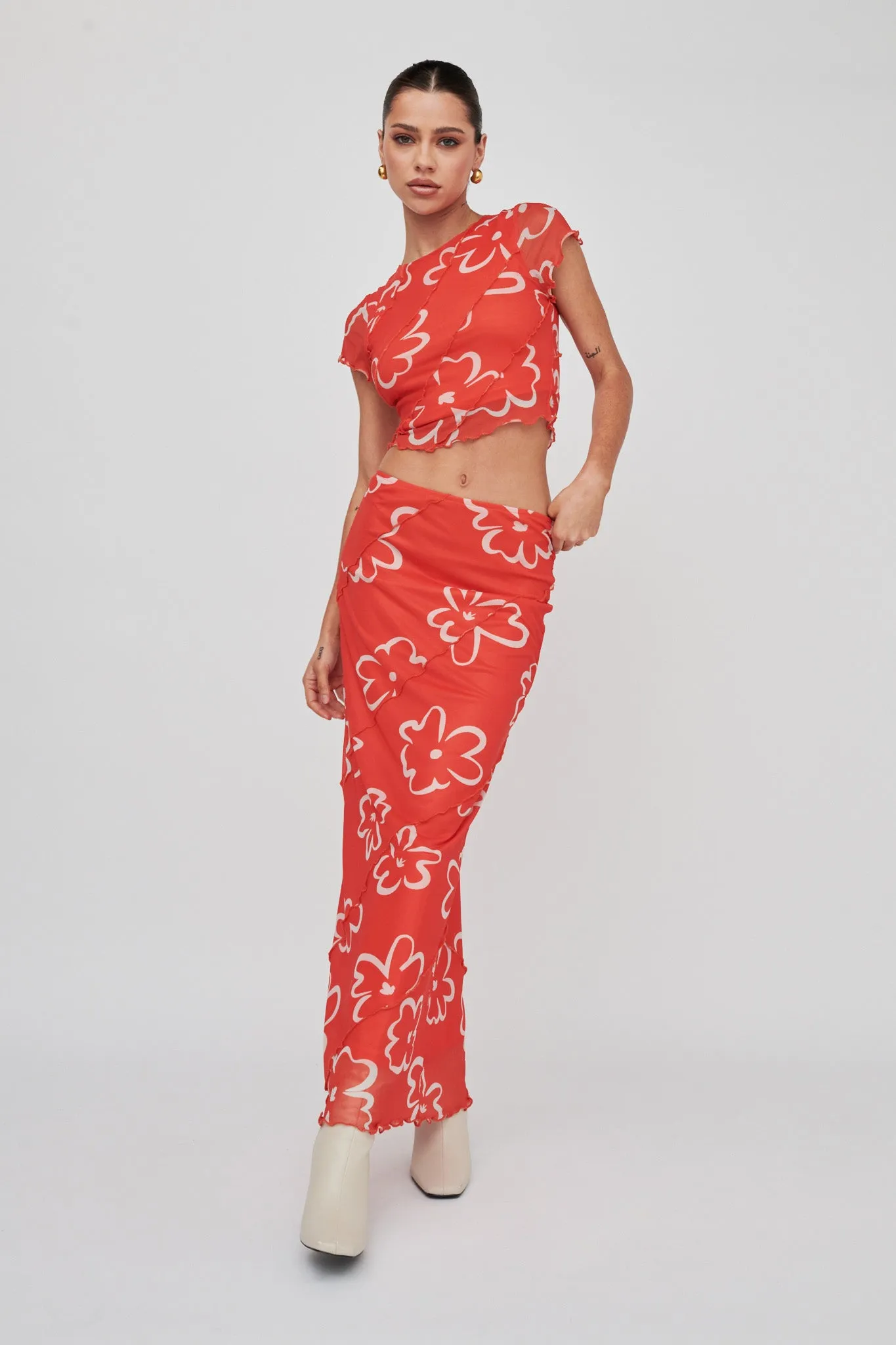 Gold Rush Crop Top Print Orange