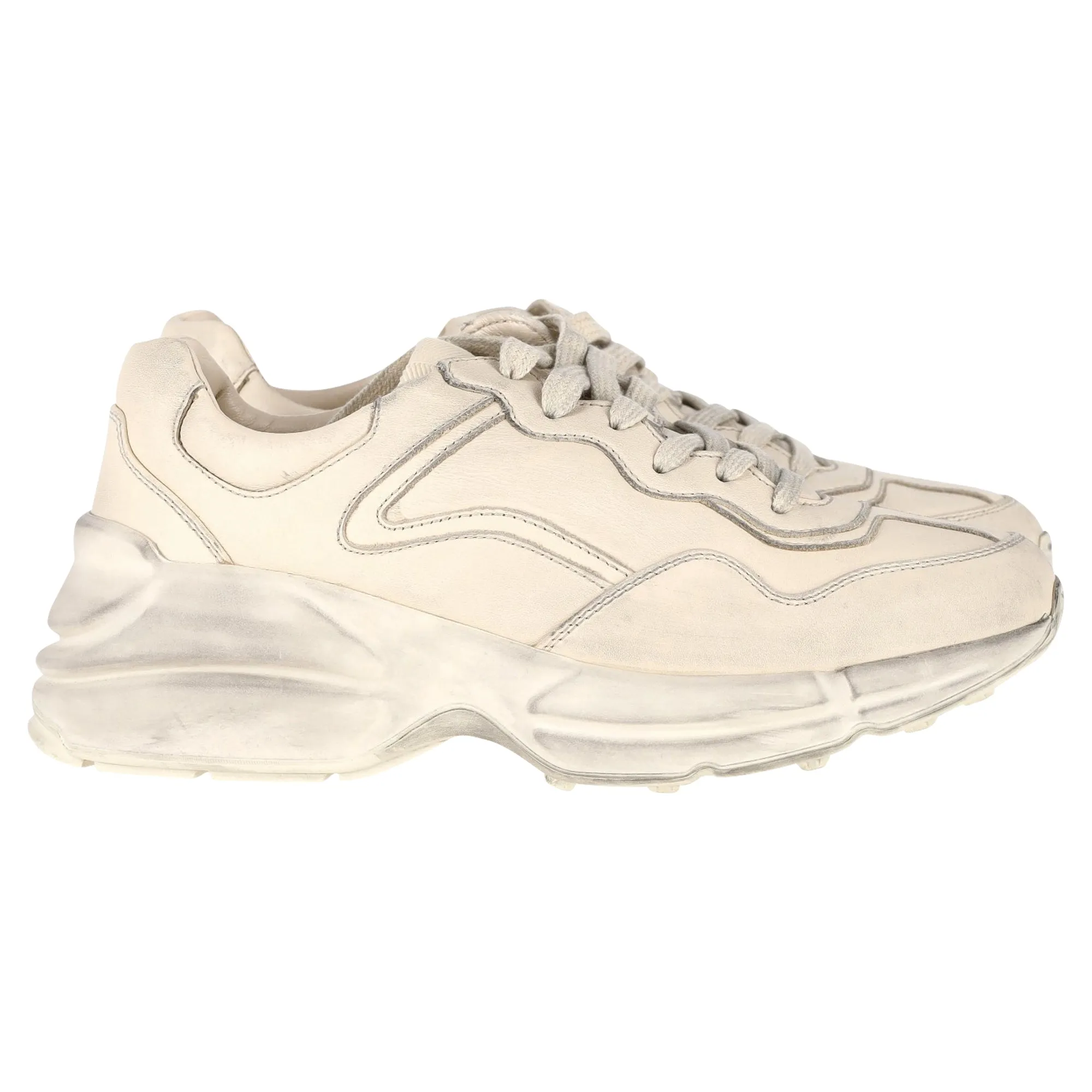 Gucci Distressed Rhyton Sneakers in White Leather