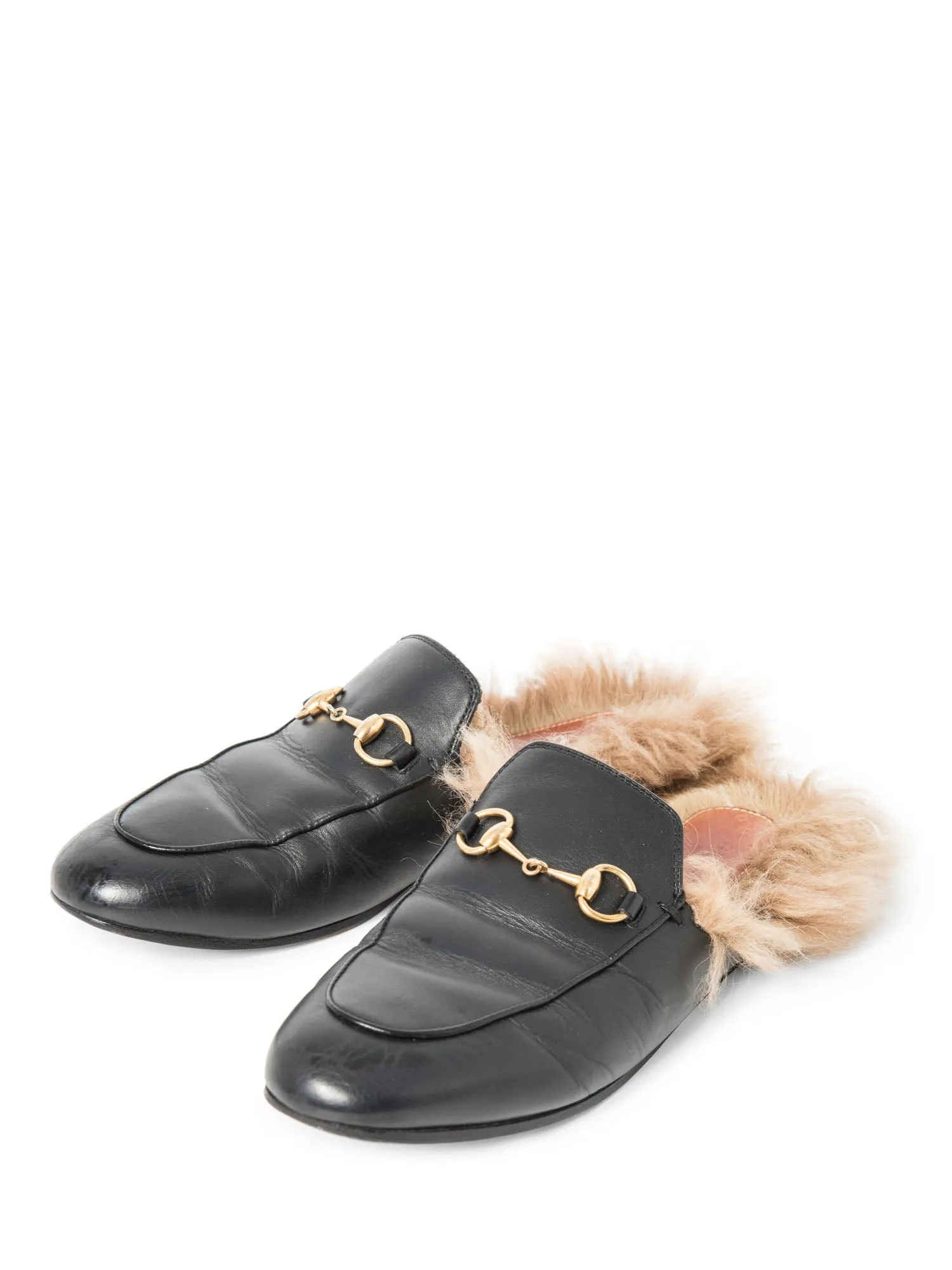 Gucci Leather Horsebit Fur Lined Loafers Black Gold