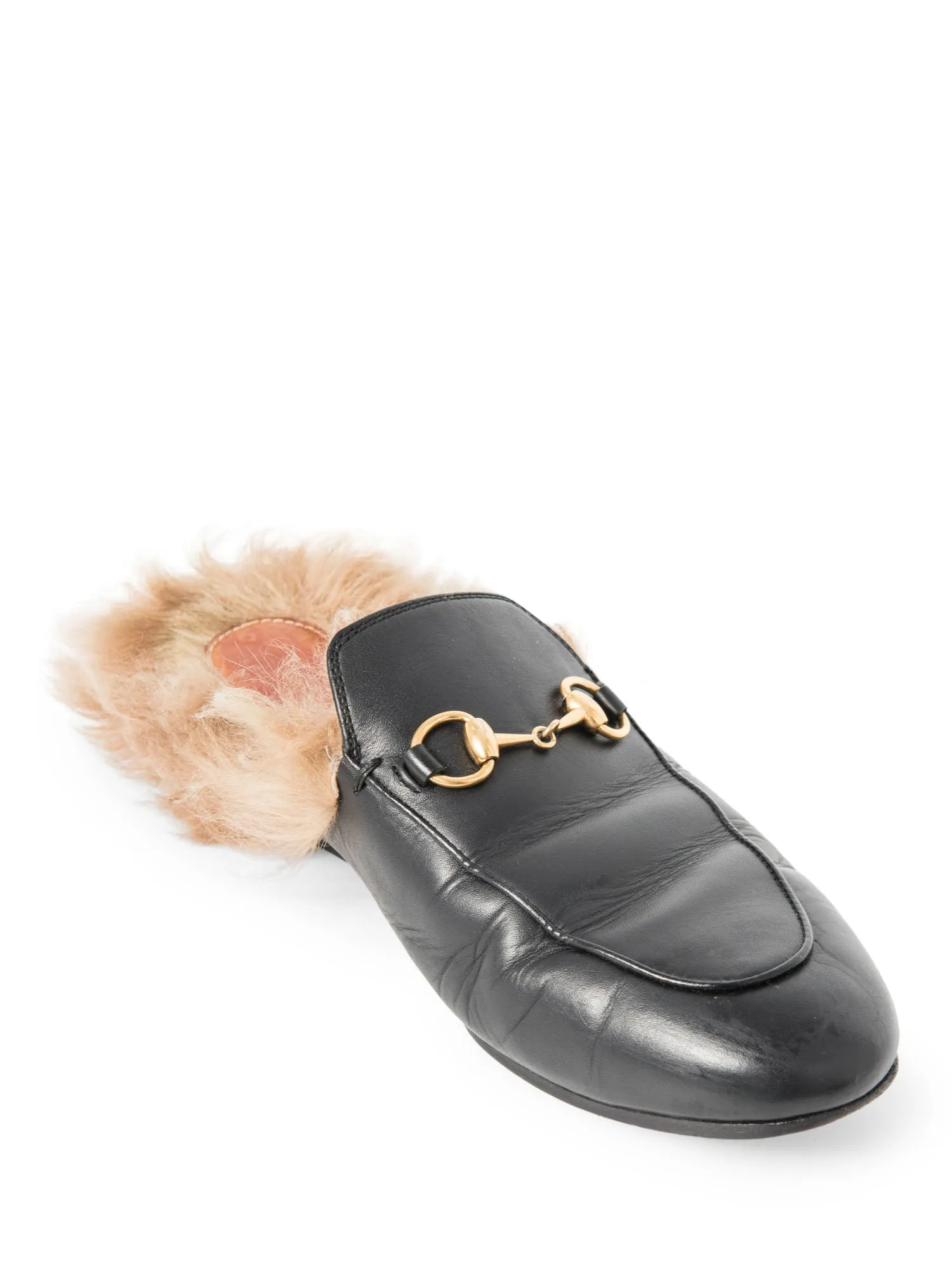Gucci Leather Horsebit Fur Lined Loafers Black Gold