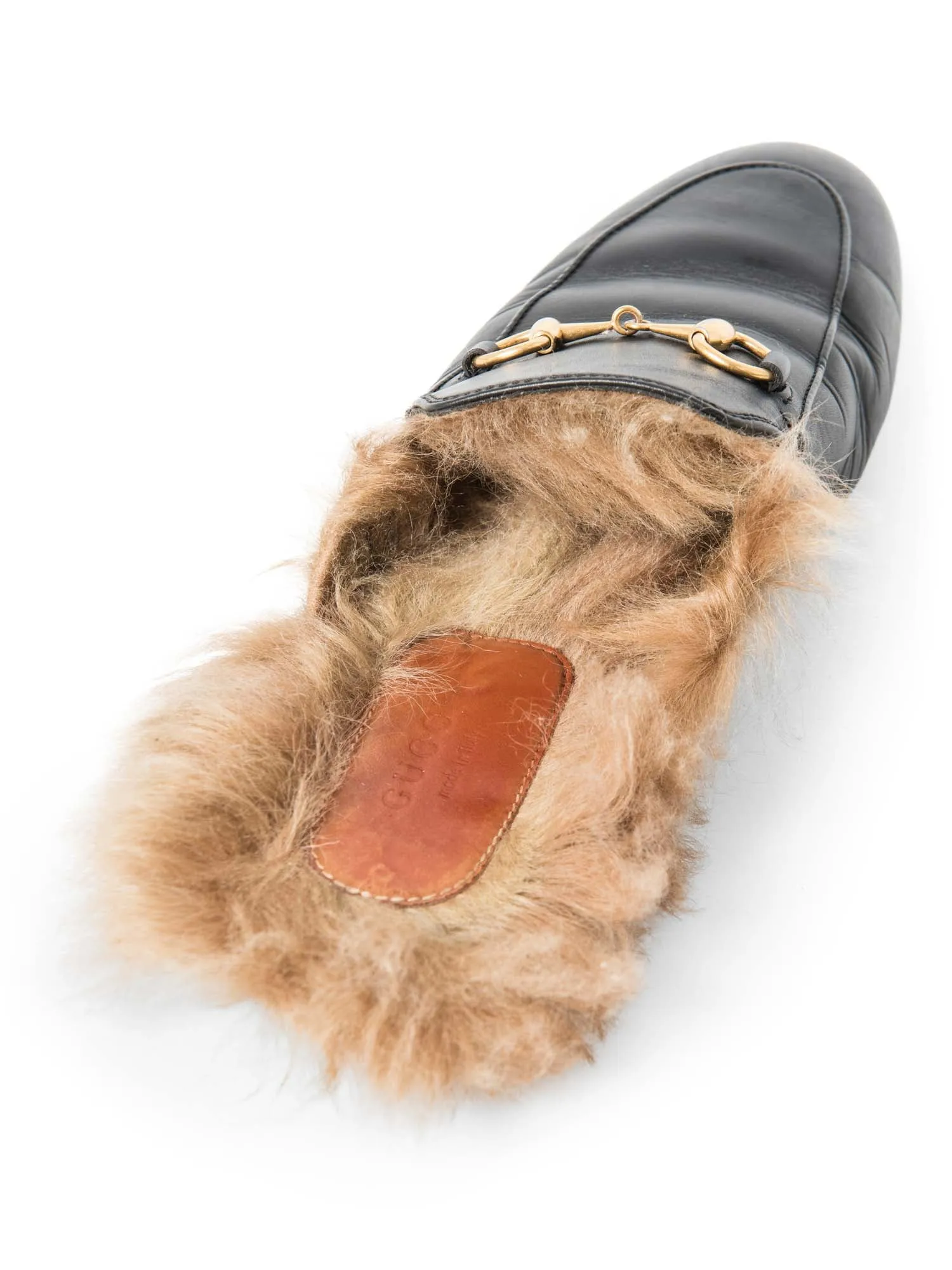 Gucci Leather Horsebit Fur Lined Loafers Black Gold