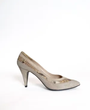 Heels Sz. 8 Snakeskin Vintage 1980s Ivory Cream Suede Leather Pumps Size 8