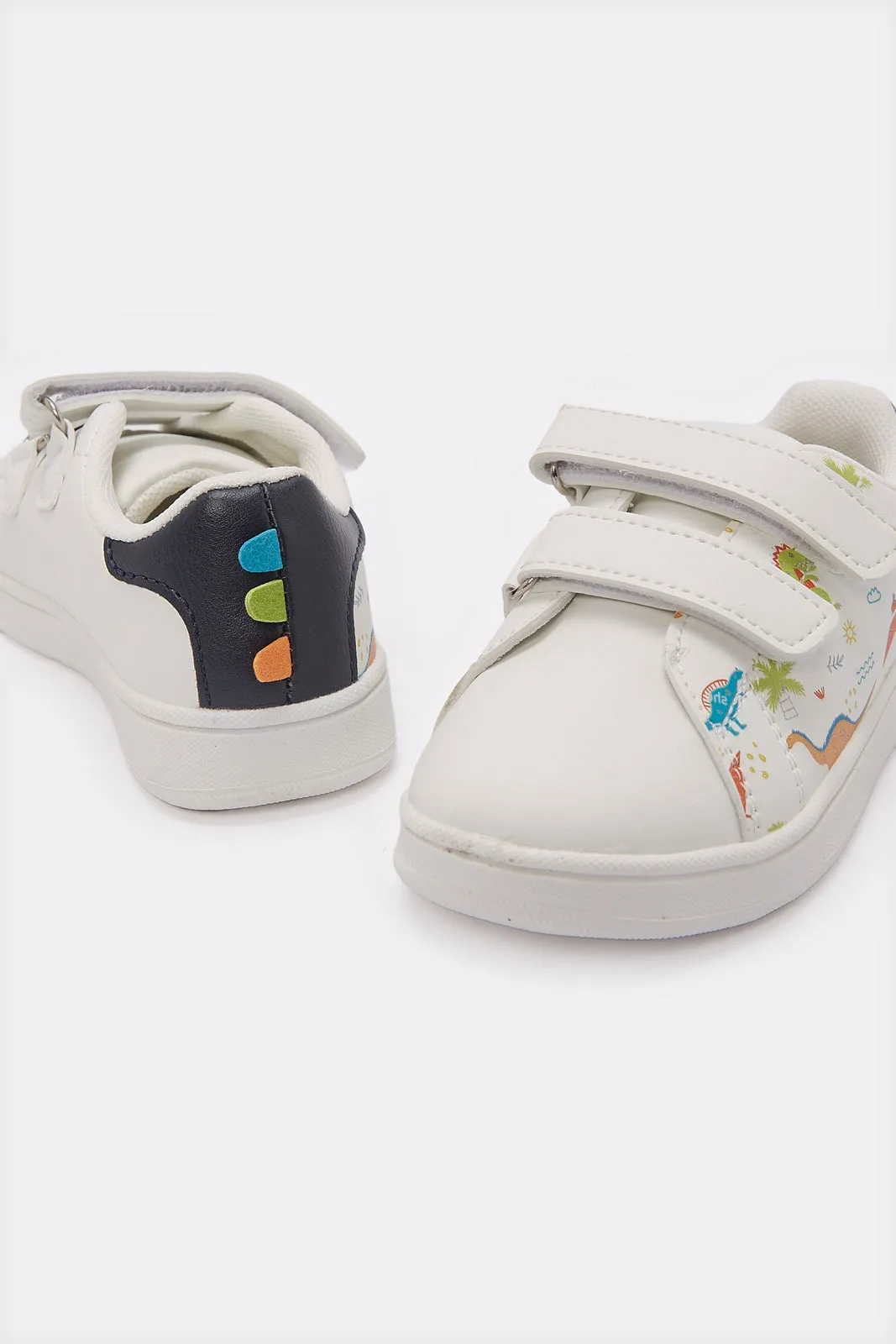Infant Boys White Dinosaur Print Sneakers