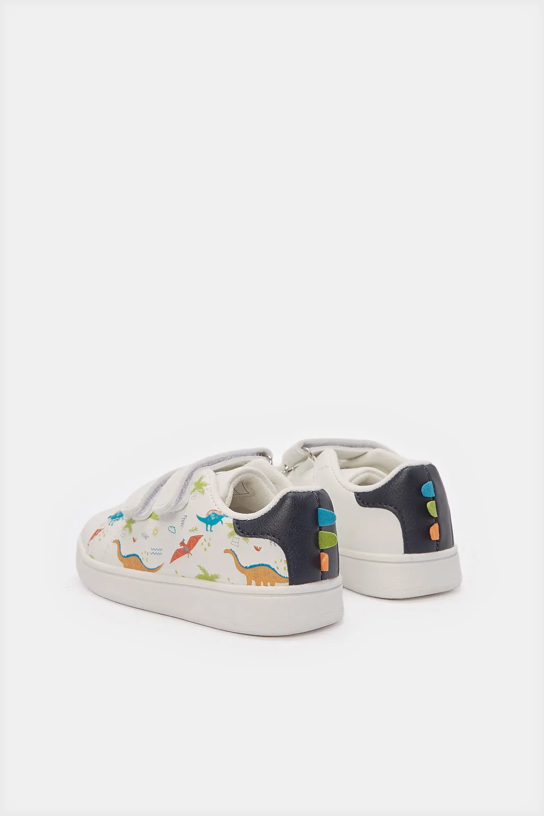 Infant Boys White Dinosaur Print Sneakers