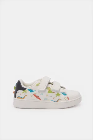 Infant Boys White Dinosaur Print Sneakers
