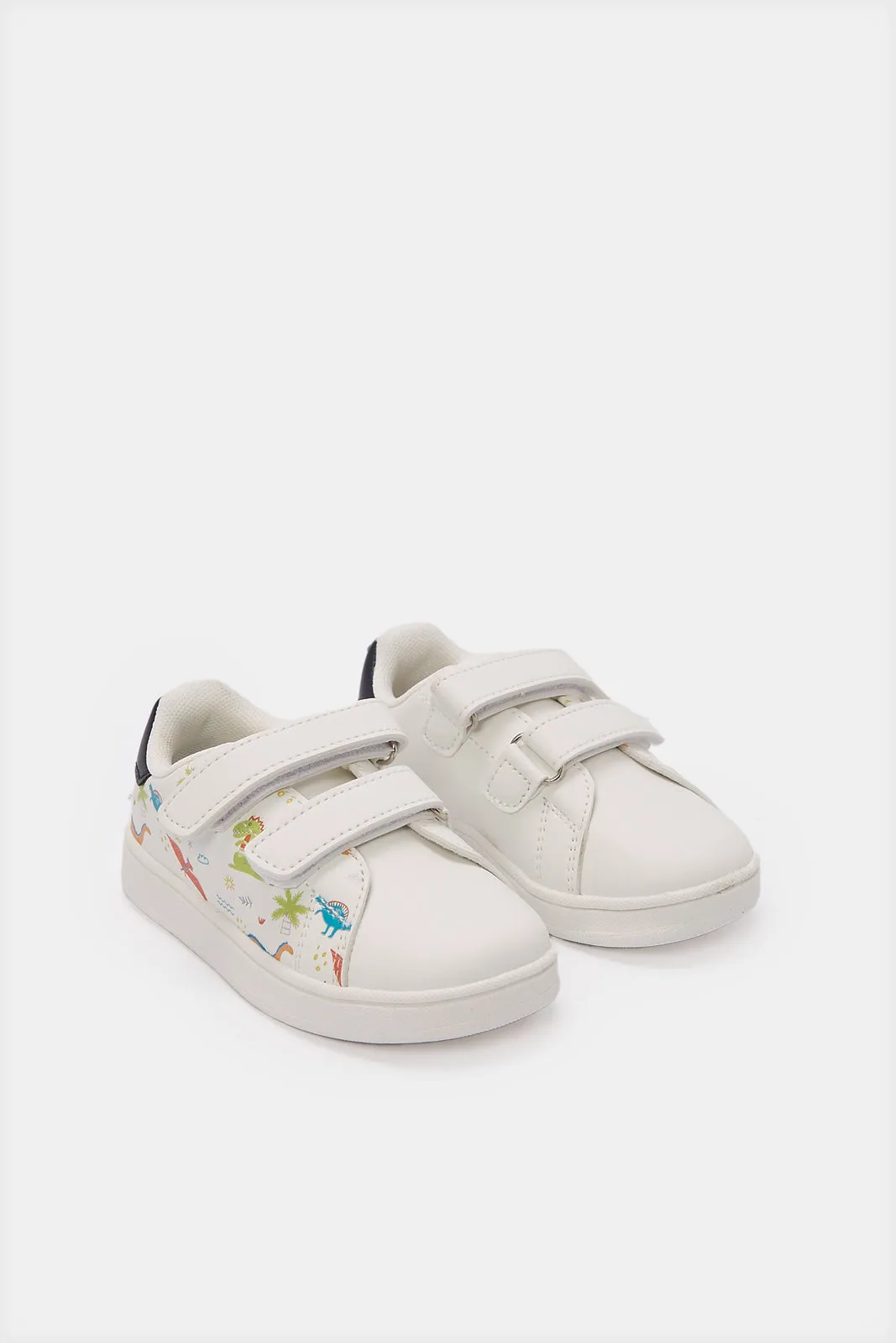 Infant Boys White Dinosaur Print Sneakers