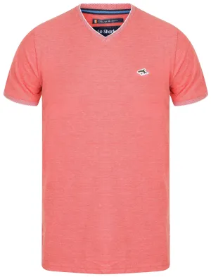 Kilner Cotton Pique V Neck T-Shirt In Coral - Le Shark