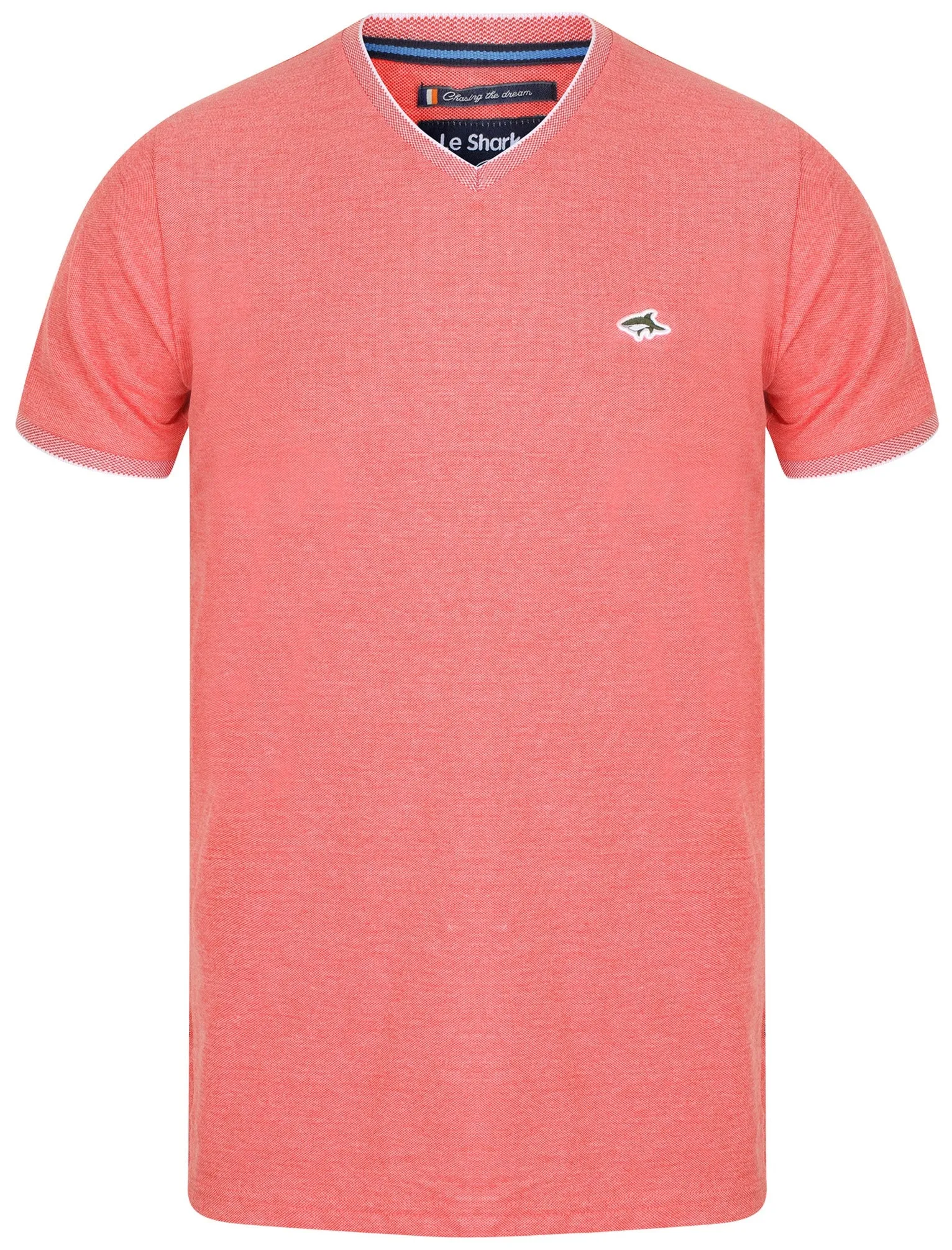 Kilner Cotton Pique V Neck T-Shirt In Coral - Le Shark