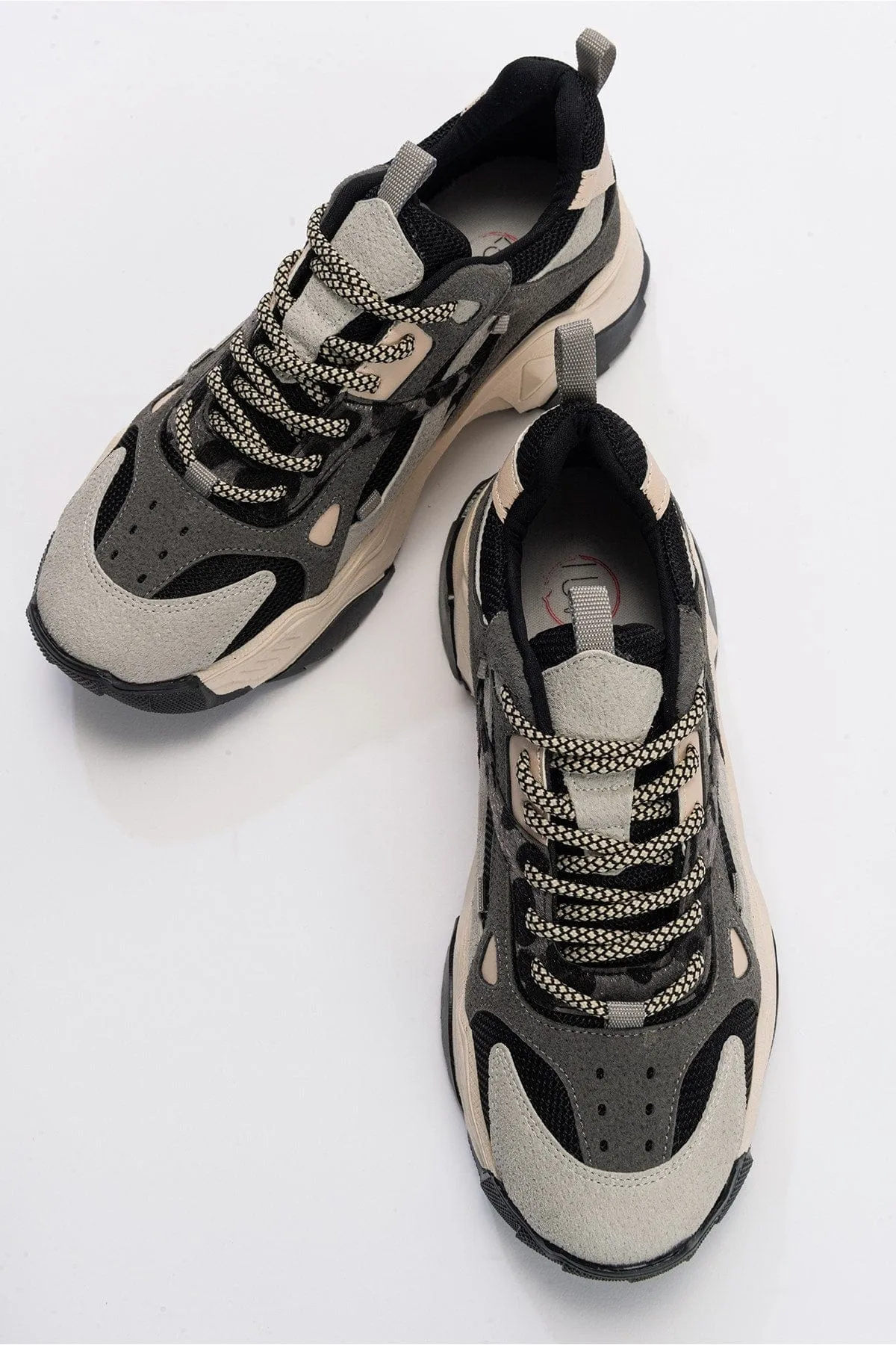 Loretta Vegan Leather Platform Sneakers | Black & Grey