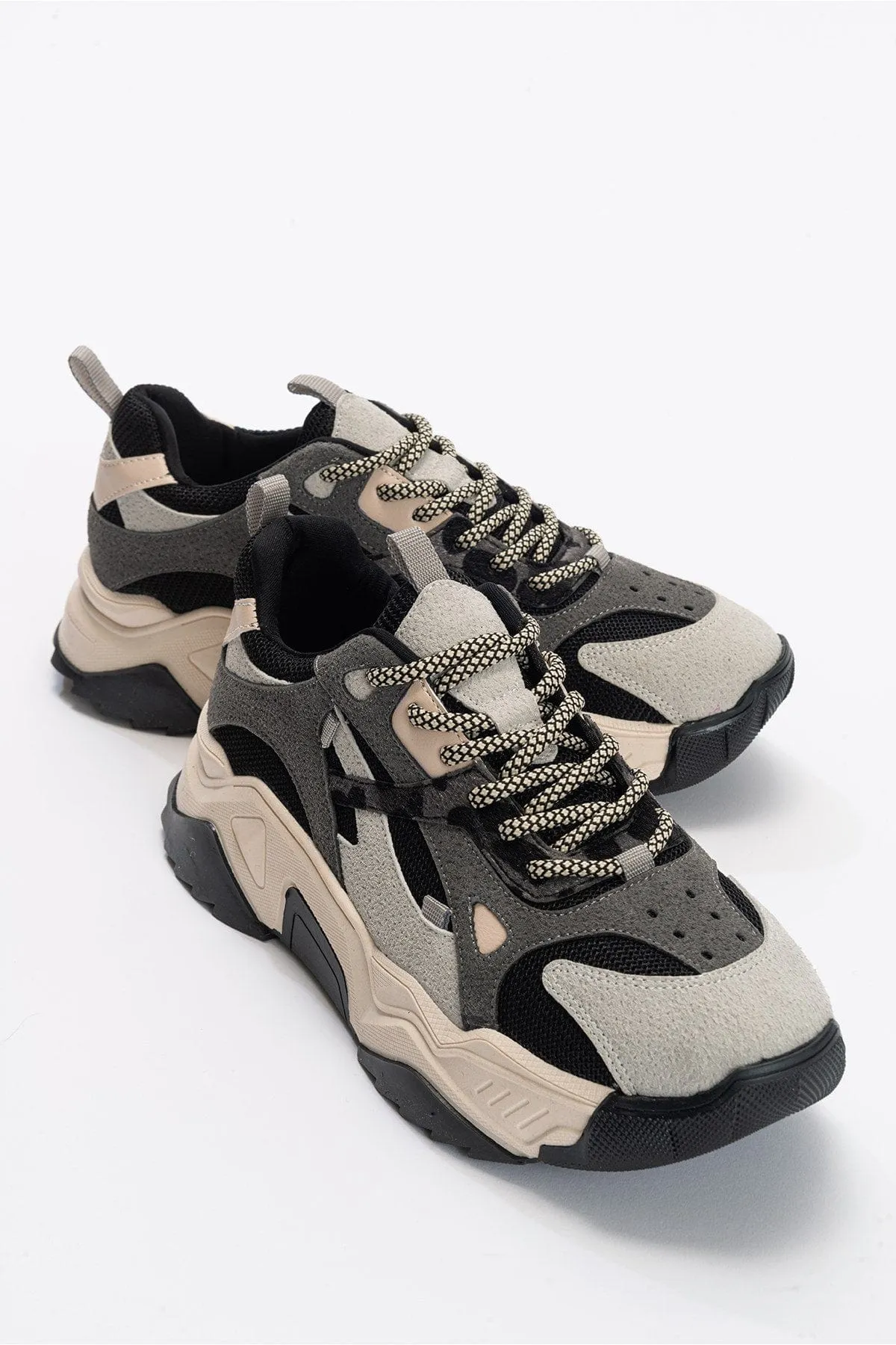 Loretta Vegan Leather Platform Sneakers | Black & Grey
