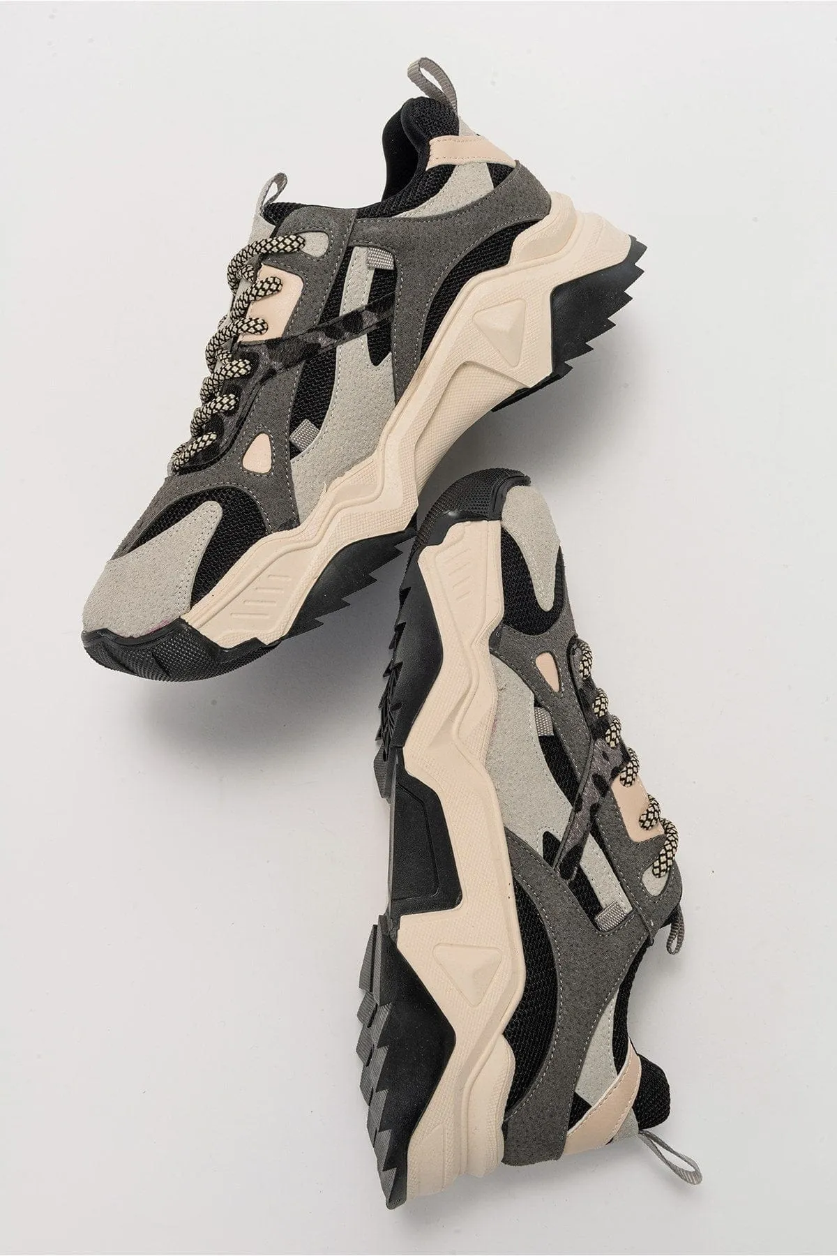 Loretta Vegan Leather Platform Sneakers | Black & Grey