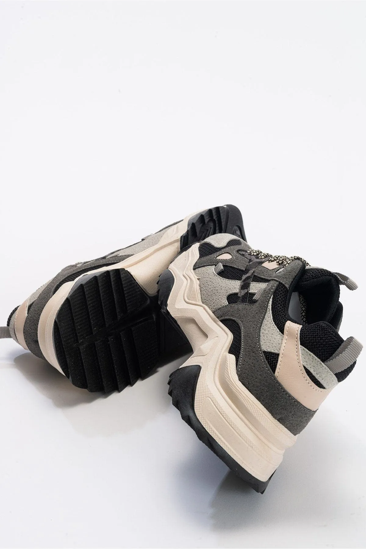 Loretta Vegan Leather Platform Sneakers | Black & Grey
