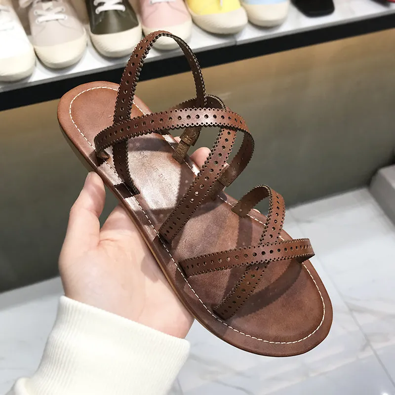 LUXE SEVEN DESIGN CROSS STRAP FLAT SANDALS