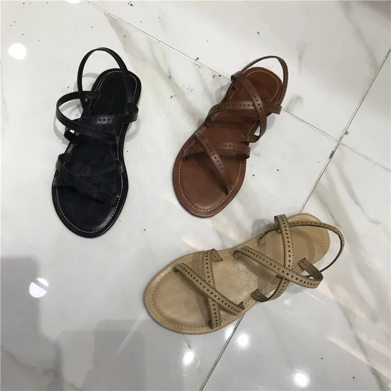 LUXE SEVEN DESIGN CROSS STRAP FLAT SANDALS