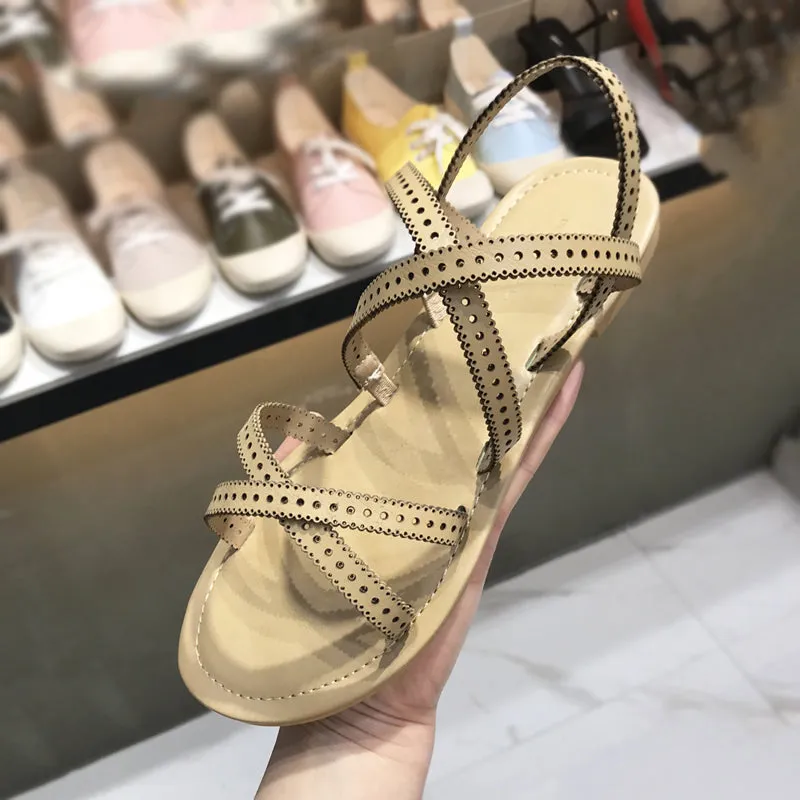 LUXE SEVEN DESIGN CROSS STRAP FLAT SANDALS