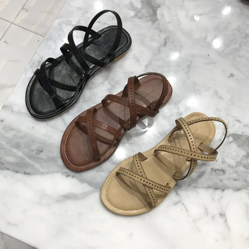 LUXE SEVEN DESIGN CROSS STRAP FLAT SANDALS