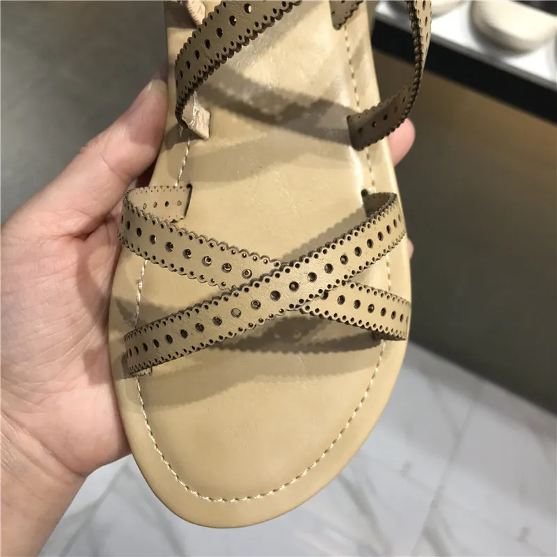 LUXE SEVEN DESIGN CROSS STRAP FLAT SANDALS