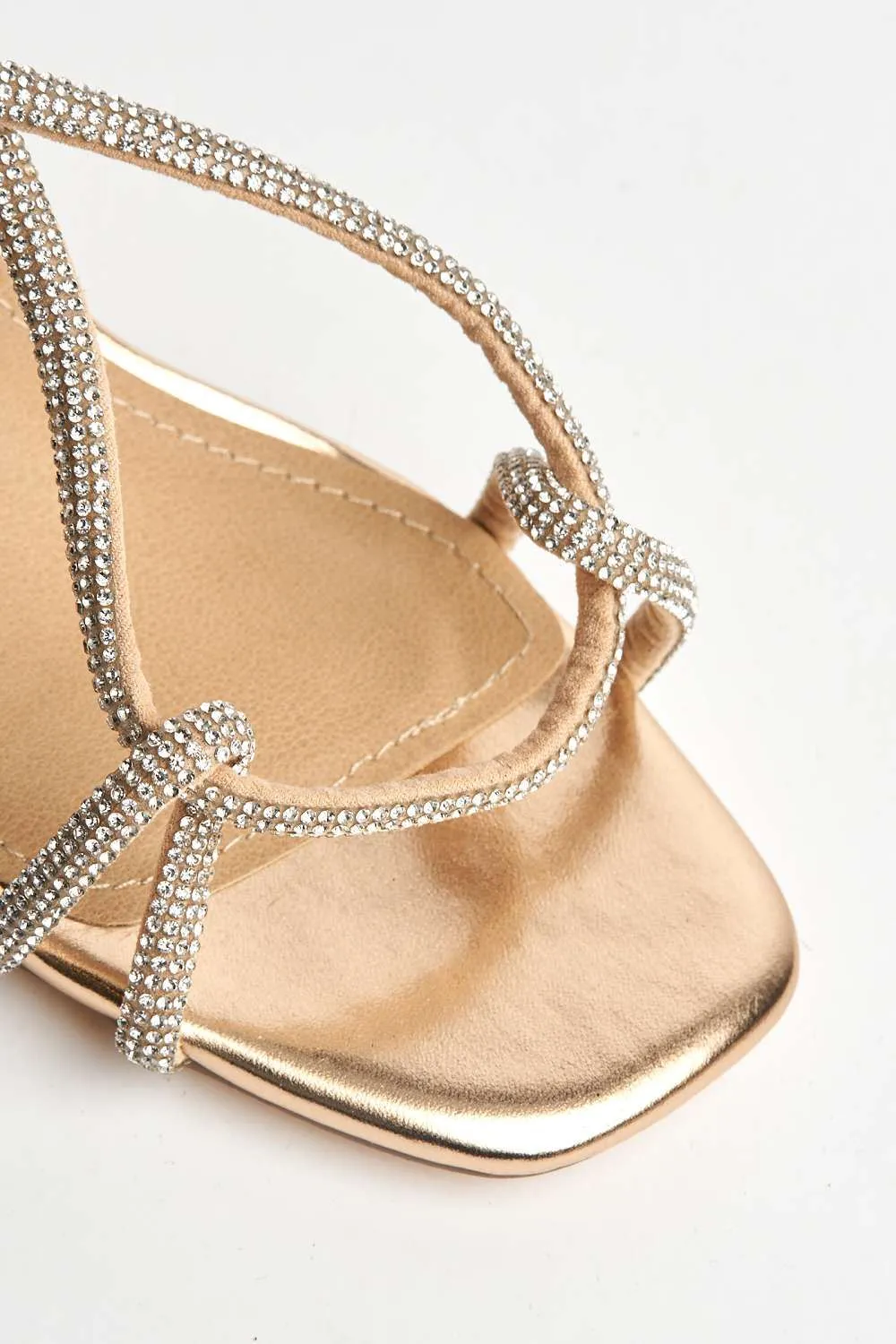 Melodi Diamante Embellished Wide Fit Block Heel Sandals in Rose Gold