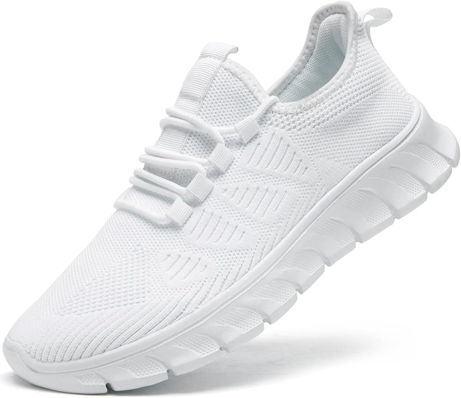 Men Tennis Shoes Running - Gym Sneakers Shoes Walking Workout Non Slip Athletic Slip on Breathable Mesh Comfortable Lightweight Casual Sports White 8.5