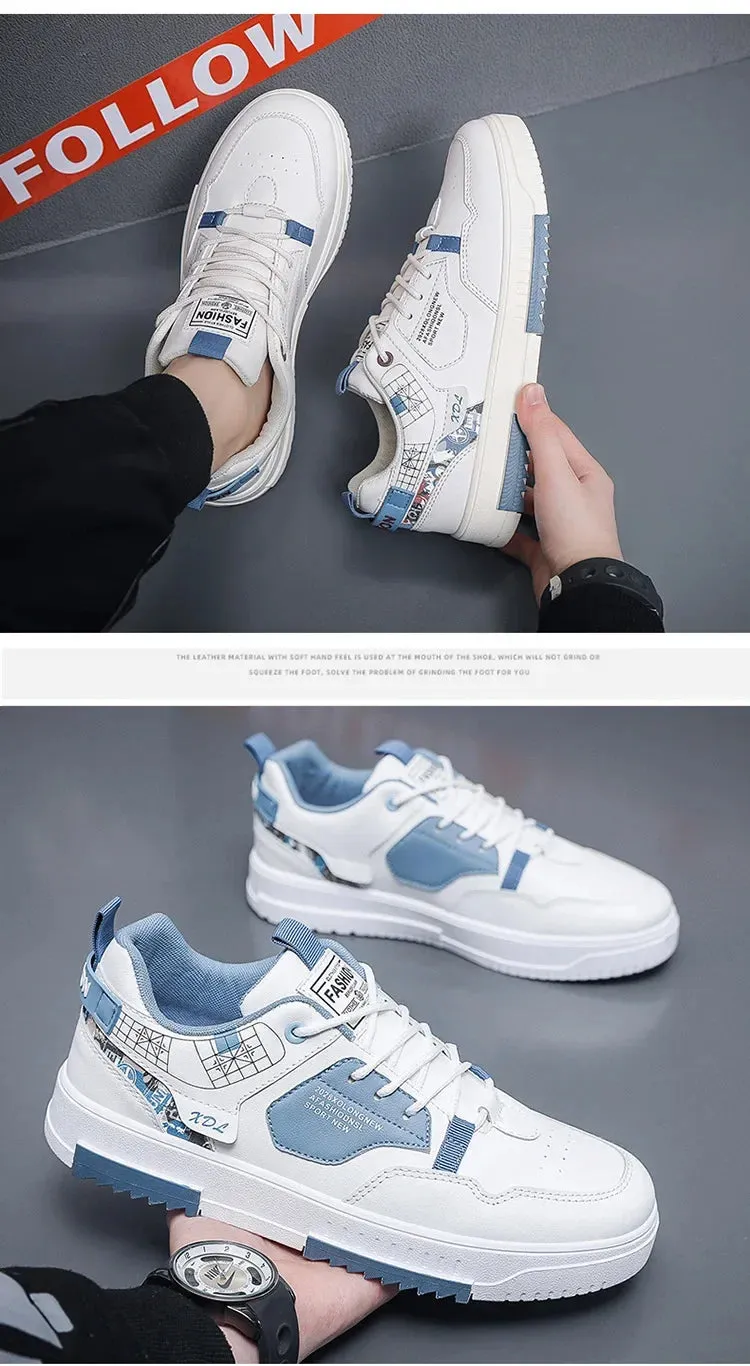 Mens Trendy Patchwork Skate Shoes - Superior Grip, Ventilated Comfort - Secure Lace-up Sneakers for Everyday Style