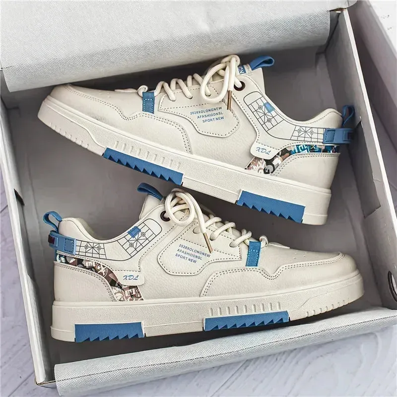 Mens Trendy Patchwork Skate Shoes - Superior Grip, Ventilated Comfort - Secure Lace-up Sneakers for Everyday Style