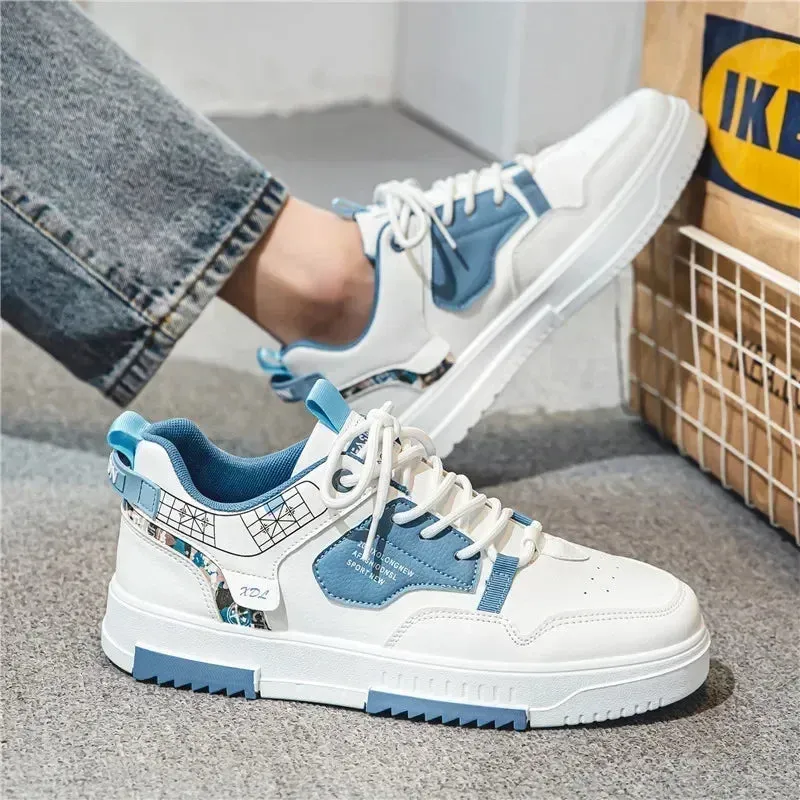 Mens Trendy Patchwork Skate Shoes - Superior Grip, Ventilated Comfort - Secure Lace-up Sneakers for Everyday Style