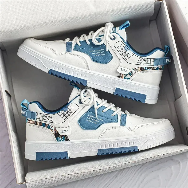 Mens Trendy Patchwork Skate Shoes - Superior Grip, Ventilated Comfort - Secure Lace-up Sneakers for Everyday Style