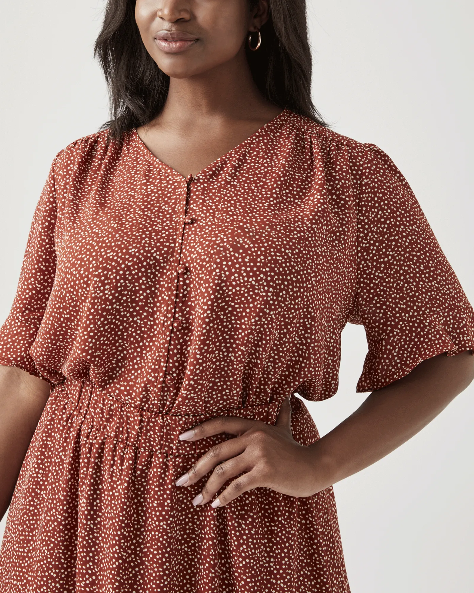 Mila Ruffle Sleeve Blouse | Orange / White